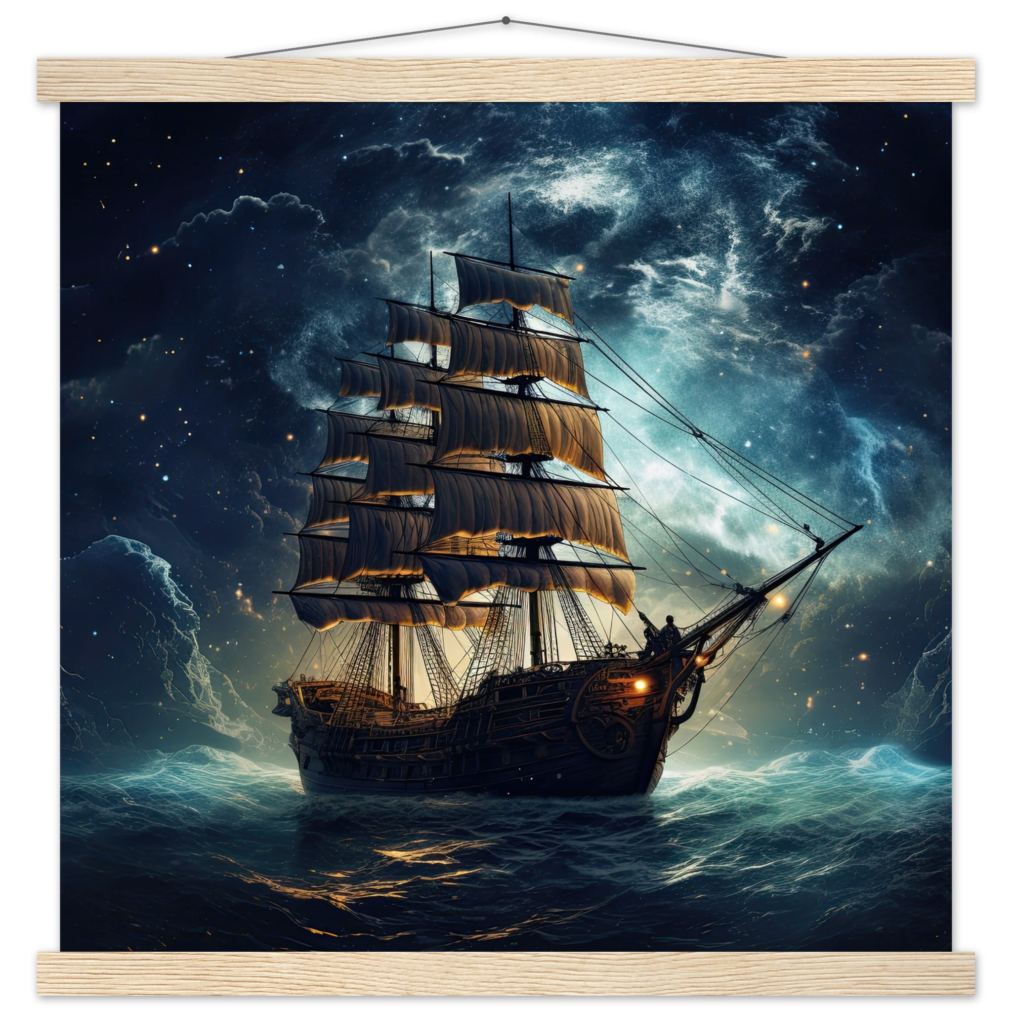 Fantastic Voyage Art Print with Hanger – 45×45 cm / 18×18″, Natural wood wall hanger