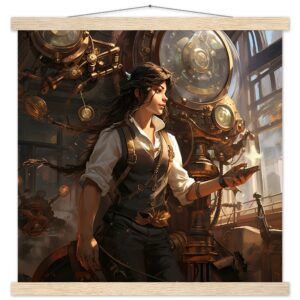 Steampunk Princess Art Print with Hanger - 45x45 cm / 18x18″, Natural wood wall hanger