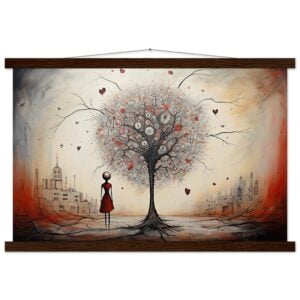 Heart Tree of Desire - Abstract Art Print with Hanger - 40x60 cm / 16x24″, Dark wood wall hanger