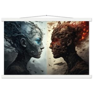 Duality of the Soul - Fire and Ice - Art Print with Hanger - 40x60 cm / 16x24″, White wall hanger