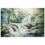 Serene Waterfall in Watercolor Metal Print