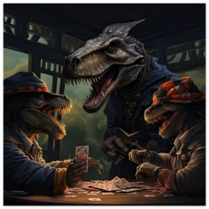 Tyrannosaurus Rex Poker Metal Print - 40x40 cm / 16x16″