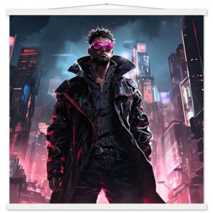 Cool Cyberpunk Dude Art Print with Hanger - 70x70 cm / 28x28″, White wall hanger