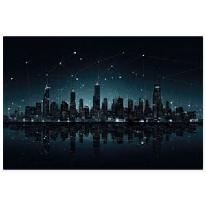 City Skyline Night Constellations Metal Print