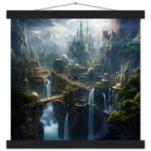 Elven Kingdom Art Print with Hanger - 35x35 cm / 14x14″, Black wall hanger