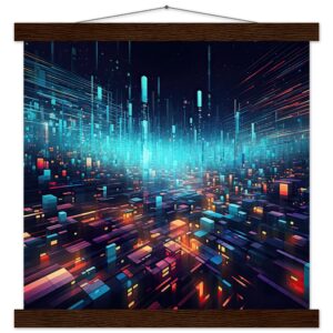 High Speed Data Art Print with Hanger - 35x35 cm / 14x14″, Dark wood wall hanger