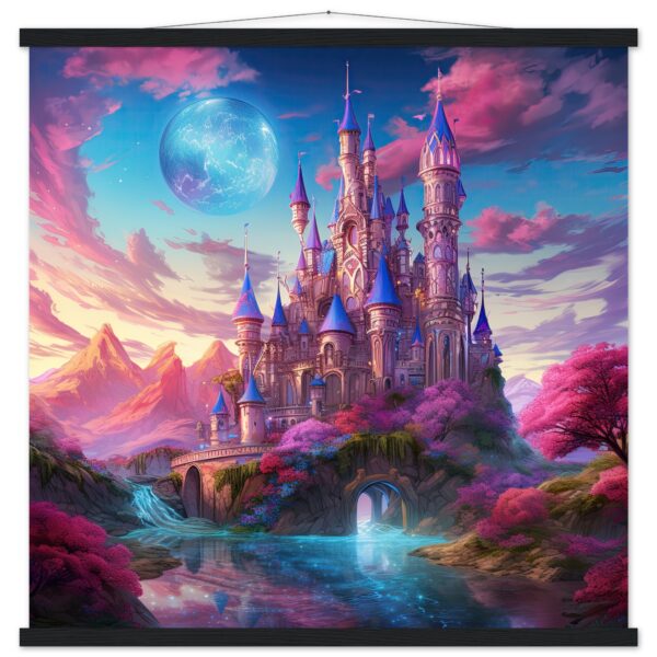 Colorful Fairy Tale Castle Art Print with Hanger - 70x70 cm / 28x28″, Black wall hanger