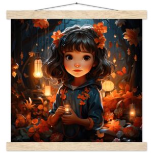 Enchanted World - Girl - Art Print with Hanger - 35x35 cm / 14x14″, Natural wood wall hanger