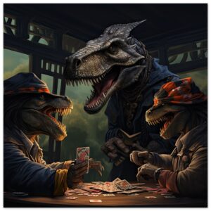 Tyrannosaurus Rex Poker Metal Print - 60x60 cm / 24x24″
