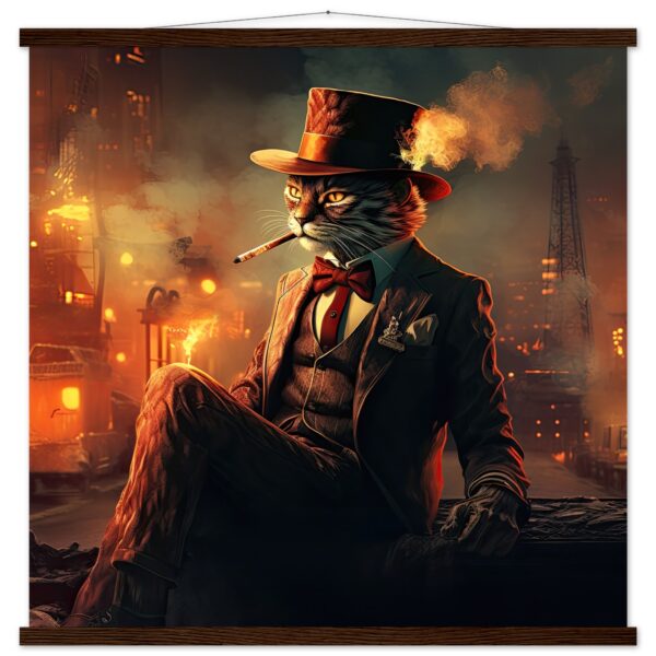 Gangster Cat Cool Art Print with Hanger - 70x70 cm / 28x28″, Dark wood wall hanger