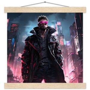 Cool Cyberpunk Dude Art Print with Hanger - 30x30 cm / 12x12″, Natural wood wall hanger