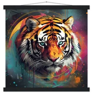 Tiger Colorful Abstract Art Print with Hanger - 45x45 cm / 18x18″, Black wall hanger