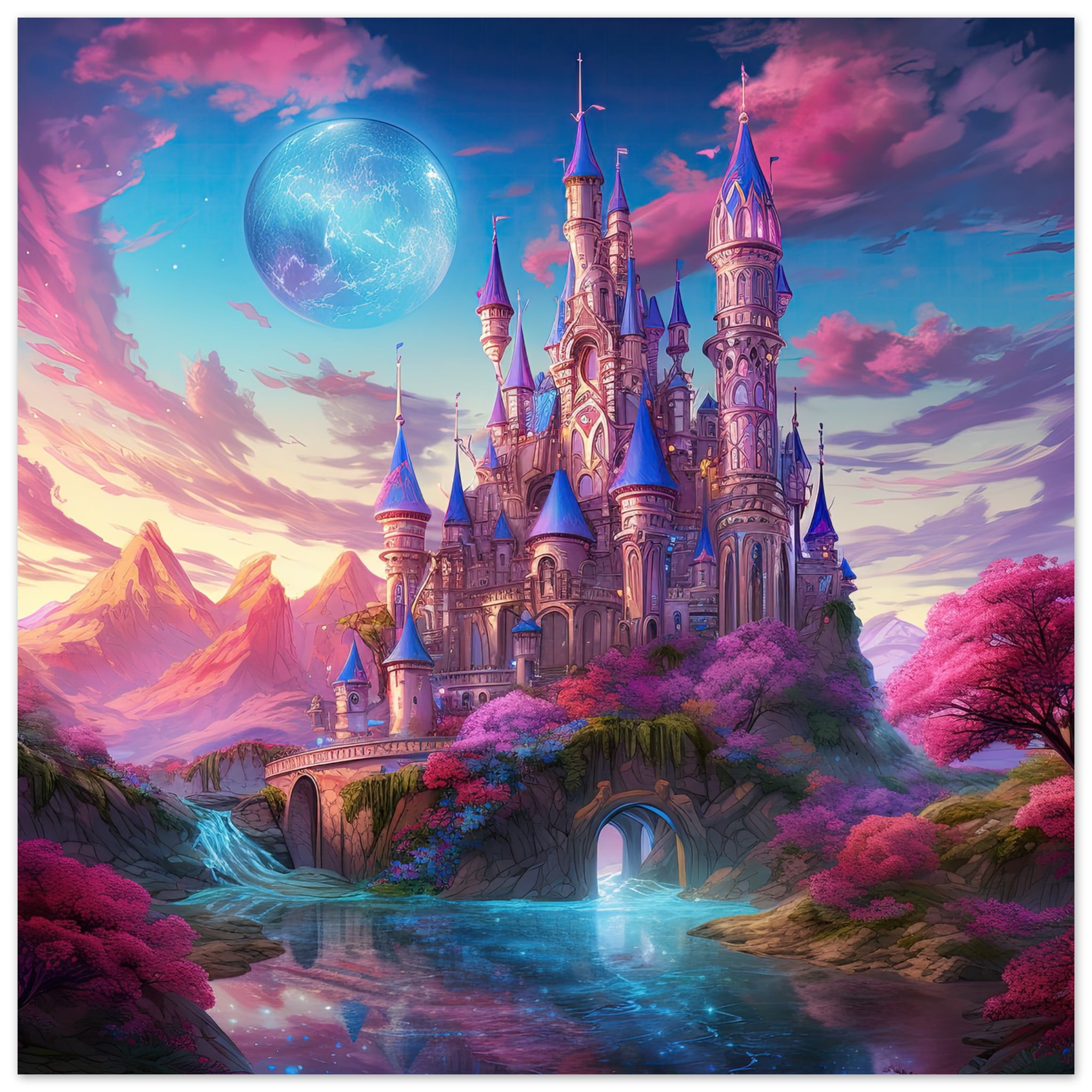 Colorful Fairy Tale Castle Art Poster – 35×35 cm / 14×14″