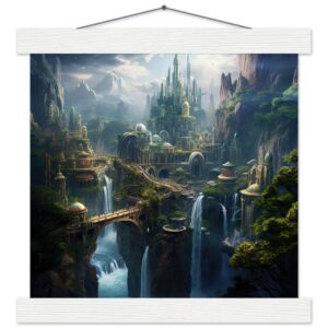 Elven Kingdom Art Print with Hanger - 25x25 cm / 10x10″, White wall hanger