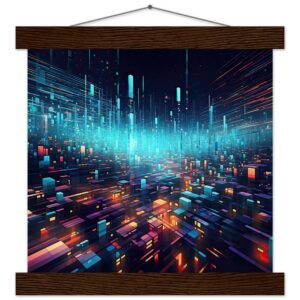 High Speed Data Art Print with Hanger - 25x25 cm / 10x10″, Dark wood wall hanger