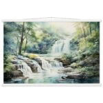 Serene Waterfall in Watercolor Art Print with Hanger