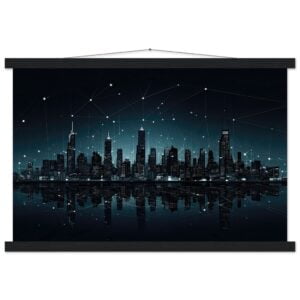 City Skyline Night Constellations Art Print with Hanger - 40x60 cm / 16x24″, Black wall hanger