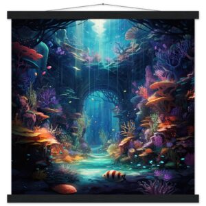 Underwater Paradise Ocean Art Print with Hanger - 50x50 cm / 20x20″, Black wall hanger