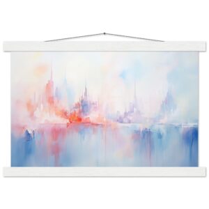 Pastel Abstract City Skyline Art Print with Hanger - 30x45 cm / 12x18″, White wall hanger