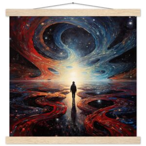 Infinity Abstract Art Print with Hanger - 40x40 cm / 16x16″, Natural wood wall hanger