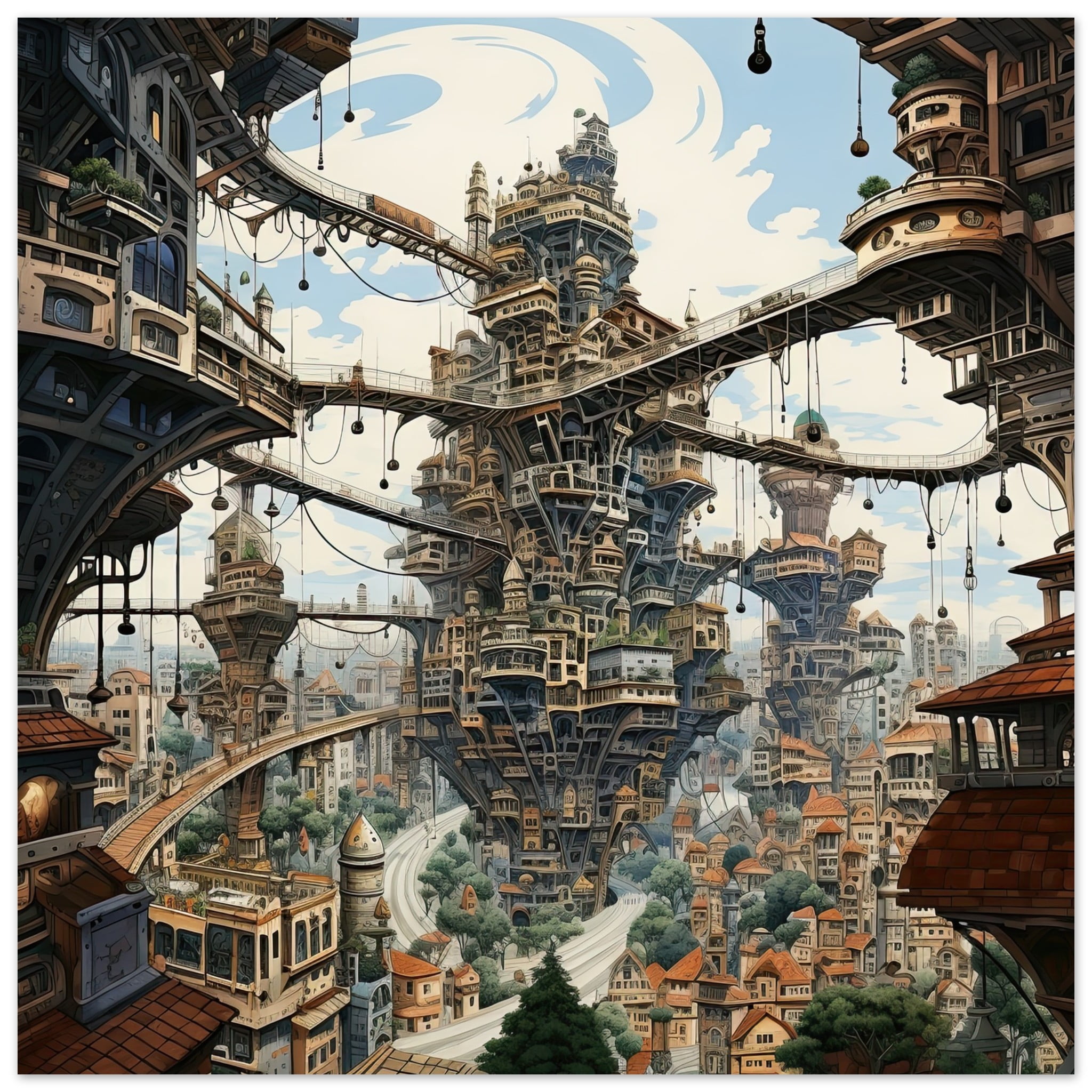 Surreal City Art Poster – 70×70 cm / 28×28″