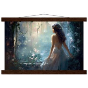 Secret Garden Art Print with Hanger - 30x45 cm / 12x18″, Dark wood wall hanger