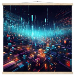 High Speed Data Art Print with Hanger - 70x70 cm / 28x28″, Natural wood wall hanger