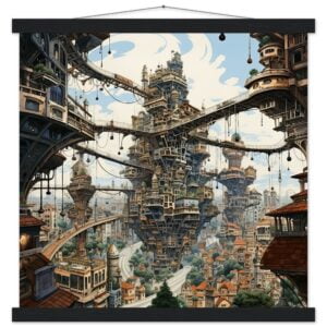 Surreal City Art Print with Hanger - 45x45 cm / 18x18″, Black wall hanger