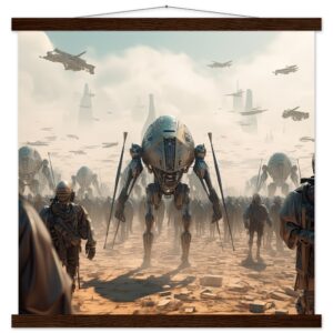 Future War Sci-Fi Art Print with Hanger - 50x50 cm / 20x20″, Dark wood wall hanger