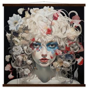 Flower Girl Art Print with Hanger - 70x70 cm / 28x28″, Dark wood wall hanger