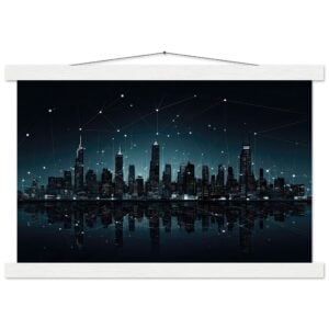 City Skyline Night Constellations Art Print with Hanger - 30x45 cm / 12x18″, White wall hanger