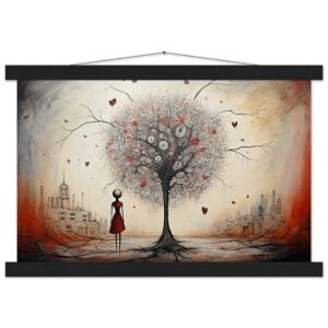 Heart Tree of Desire - Abstract Art Print with Hanger - 30x45 cm / 12x18″, Black wall hanger