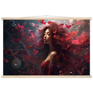 Crimson Reverie Beautiful Art Print with Hanger - 60x90 cm / 24x36″, Natural wood wall hanger