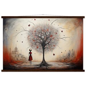 Heart Tree of Desire - Abstract Art Print with Hanger - 60x90 cm / 24x36″, Dark wood wall hanger