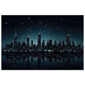 City Skyline Night Constellations Canvas Print - 40x60 cm / 16x24″, Slim