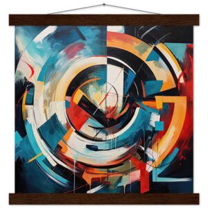 Abstract Colorful Painted Blue Art Print with Hanger - 35x35 cm / 14x14″, Dark wood wall hanger
