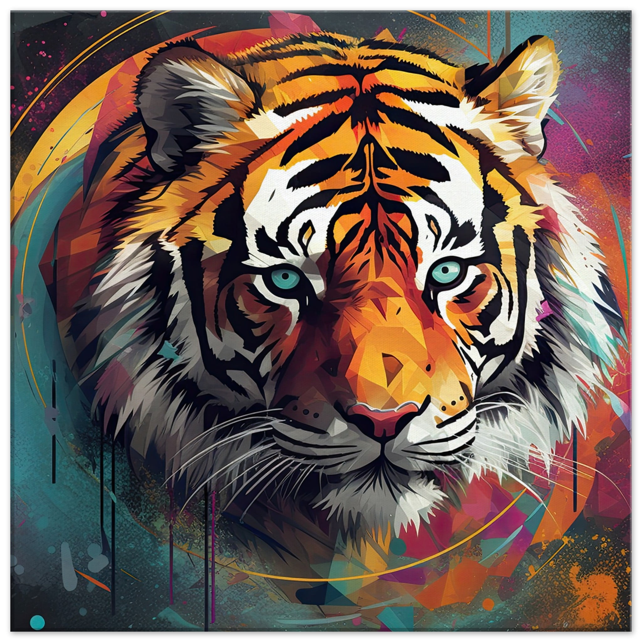 Tiger Colorful Abstract Canvas Print – 60×60 cm / 24×24″, Thick