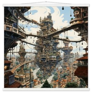 Surreal City Art Print with Hanger - 70x70 cm / 28x28″, White wall hanger