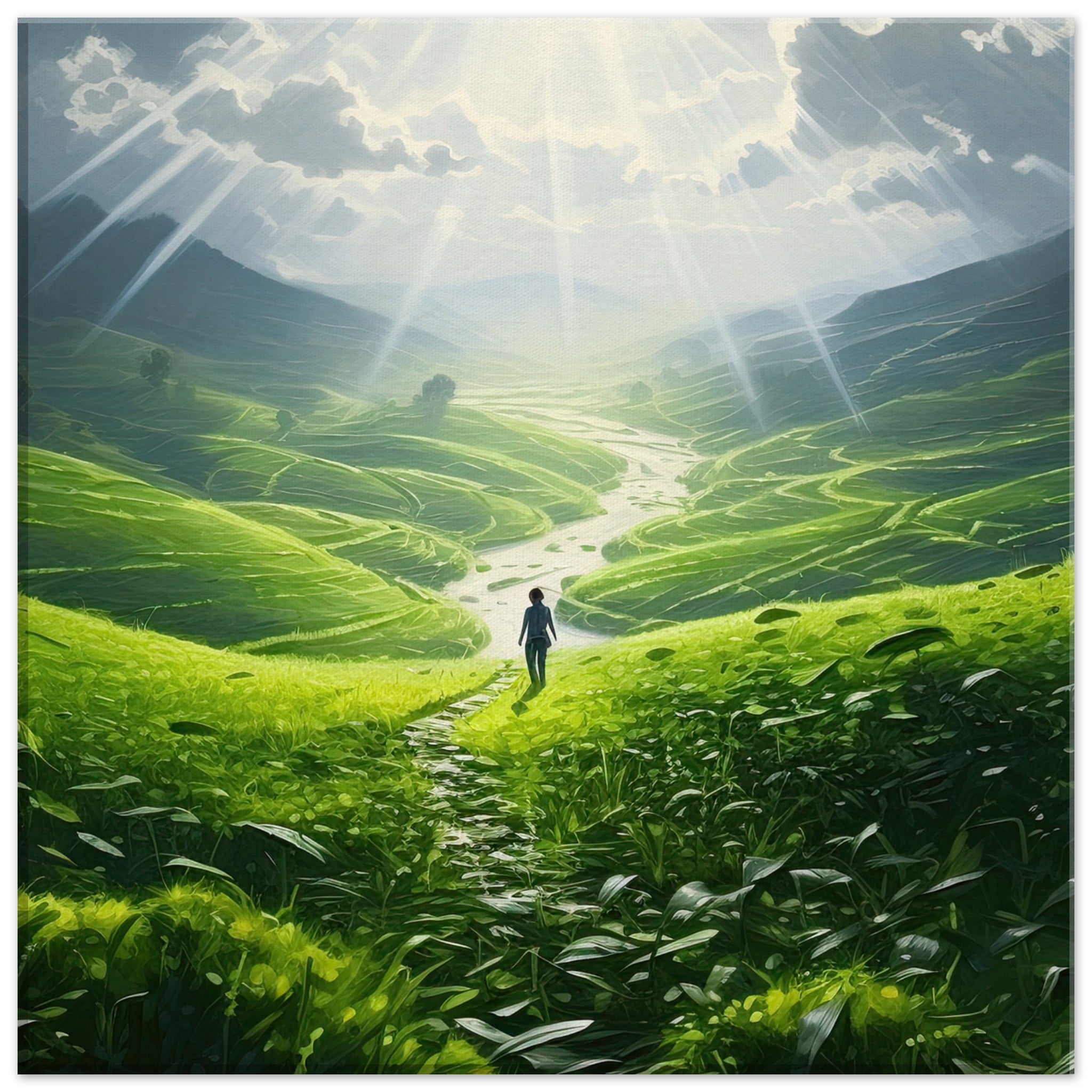 Daybreak – Fields of Green – Canvas Print – 40×40 cm / 16×16″, Thick