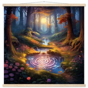 Mesmerizing Forest Whirlpool Art Print with Hanger - 70x70 cm / 28x28″, Natural wood wall hanger