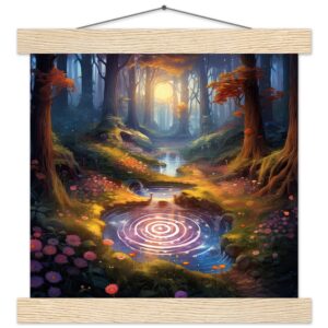 Mesmerizing Forest Whirlpool Art Print with Hanger - 25x25 cm / 10x10″, Natural wood wall hanger
