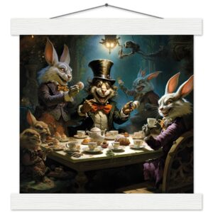Mad Hatter's Tea Party Art Print with Hanger - 25x25 cm / 10x10″, White wall hanger
