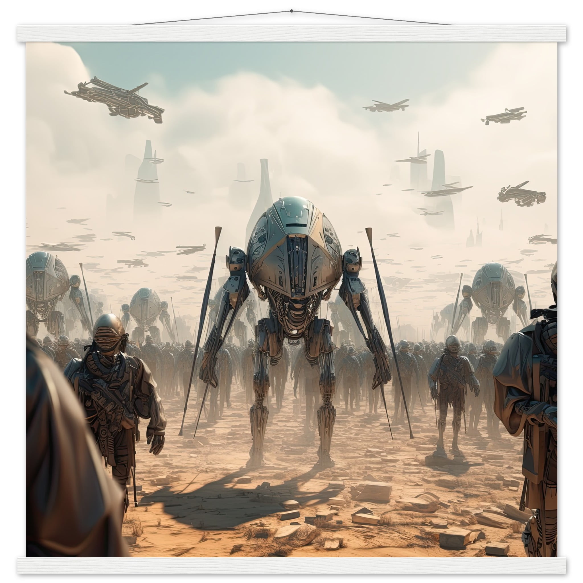 Future War Sci-Fi Art Print with Hanger – 70×70 cm / 28×28″, White wall hanger