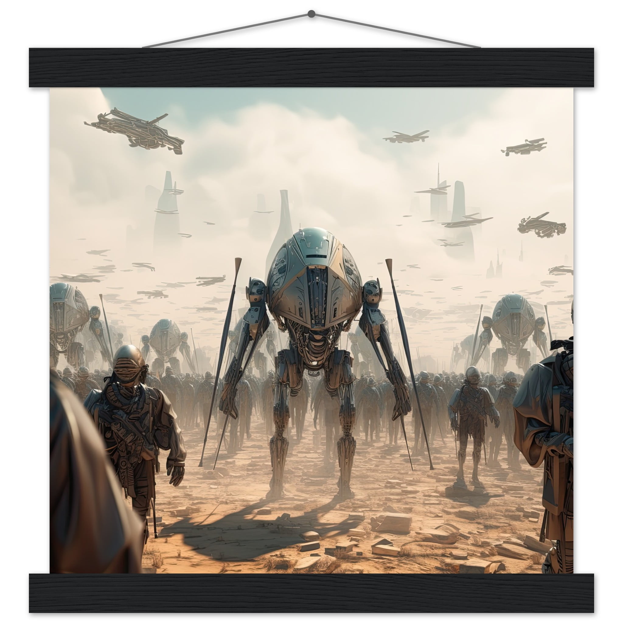Future War Sci-Fi Art Print with Hanger – 30×30 cm / 12×12″, Black wall hanger