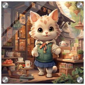 Cute Kitten Coffee Shop Acrylic Print - 30x30 cm / 12x12″