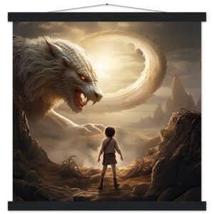 The Boy and the Chimera Art Print with Hanger - 45x45 cm / 18x18″, Black wall hanger