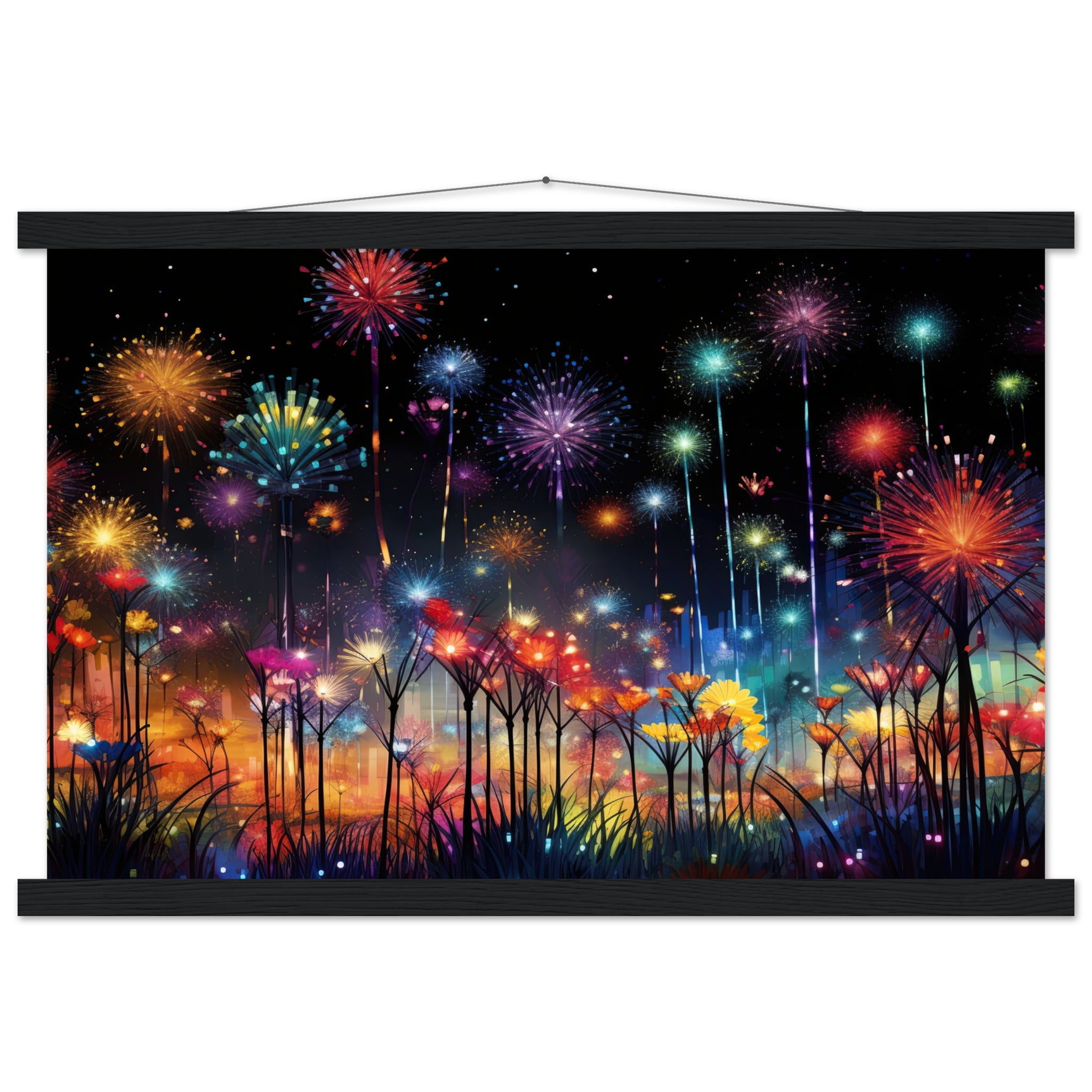 Fireworks and Flowers of Light and Color – Art Print with Hanger – 40×60 cm / 16×24″, Black wall hanger