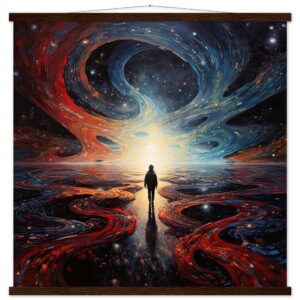 Infinity Abstract Art Print with Hanger - 70x70 cm / 28x28″, Dark wood wall hanger