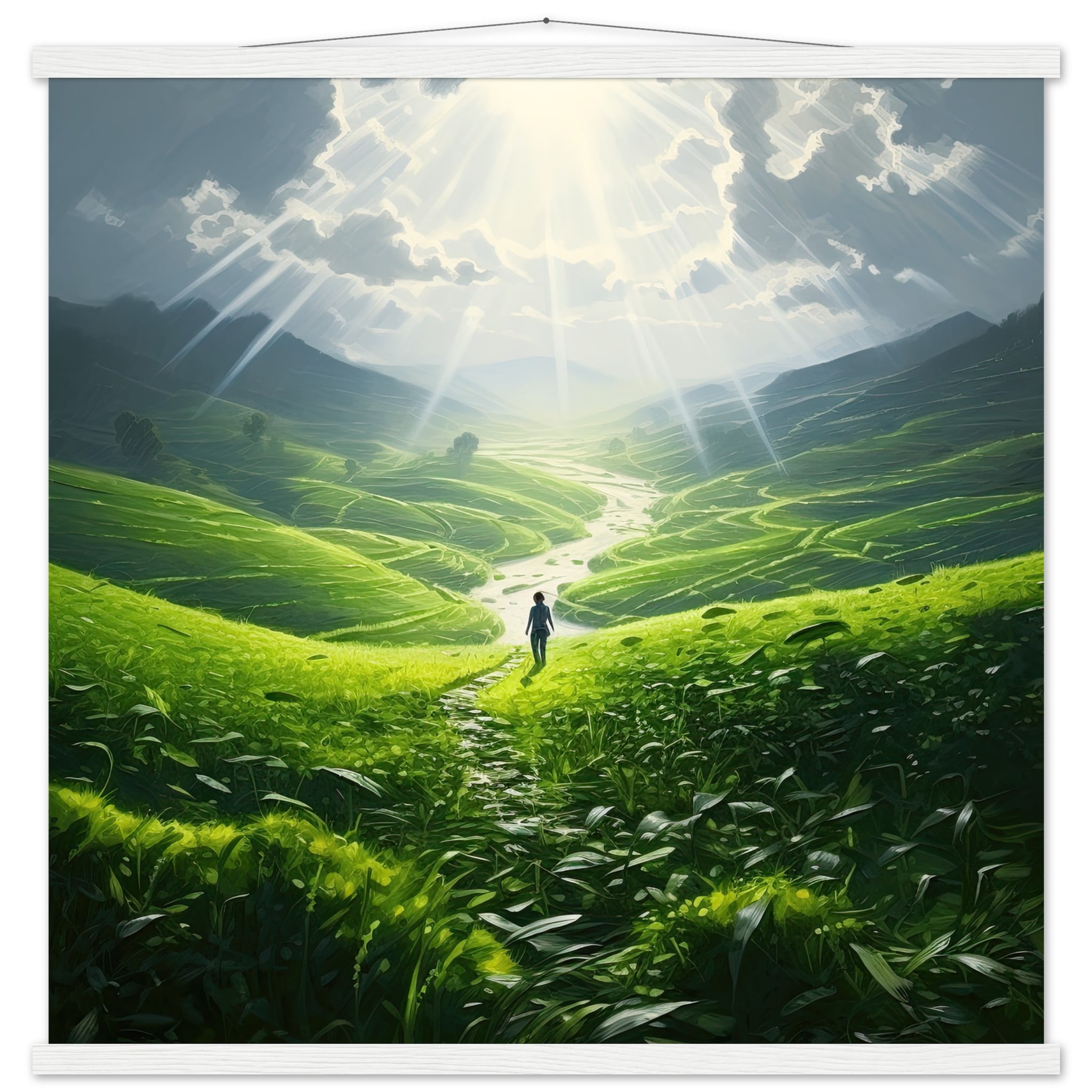 Daybreak – Fields of Green – Art Print with Hanger – 70×70 cm / 28×28″, White wall hanger