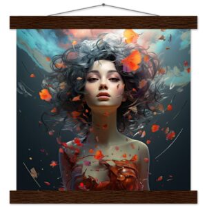 Digital Art - Girl Beautiful Abstract - Art Print with Hanger - 30x30 cm / 12x12″, Dark wood wall hanger